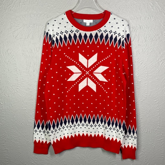 CHARTER CLUB Mens Red Patterned Crew Neck Cotton Blend Pullover Sweater … - Picture 2 of 9